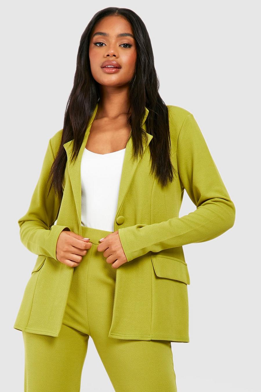 Olive green Jersey Knit Crepe Fitted Blazer image number 1