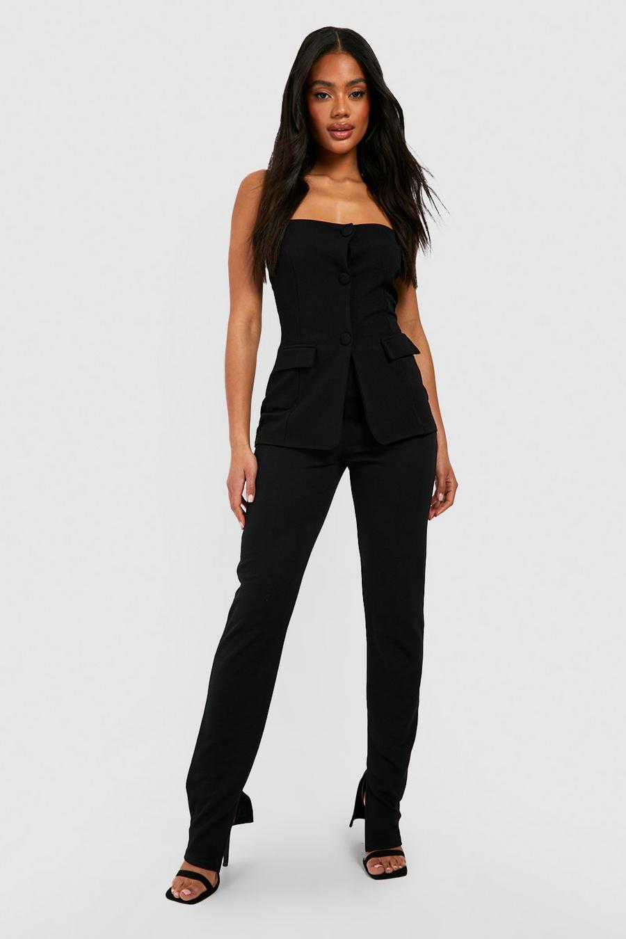 Black noir Jersey Crepe Split Side Slim Fit Trousers