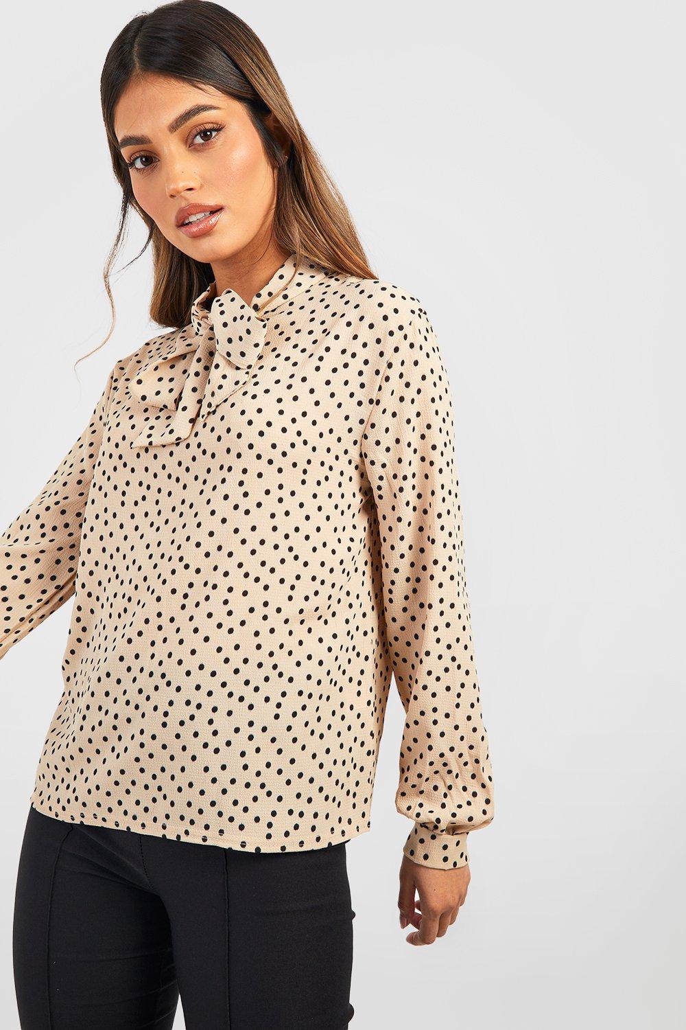 Polka Dot Long Sleeve Woven Top - Black/White