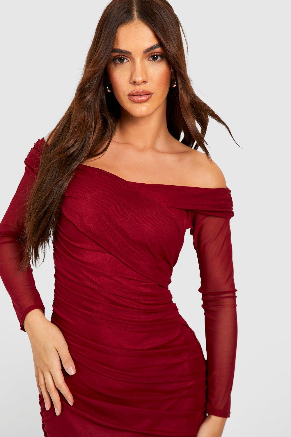 Burgundy dress outlet boohoo