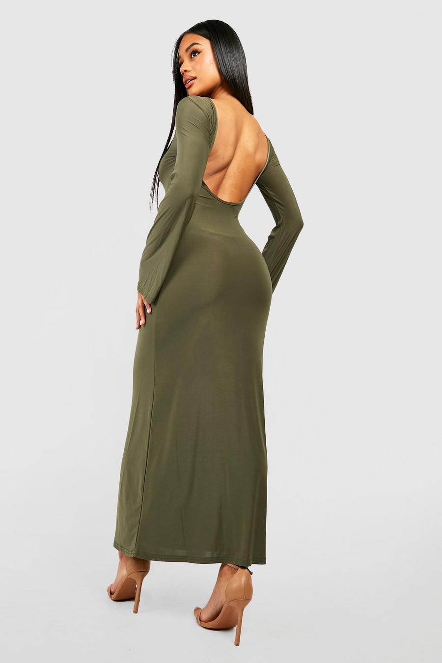 Khaki caqui Heavy Soft Touch Low Back Maxi Dress image number 1