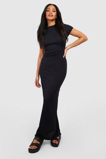 Black Contour Rib Short Sleeve Maxi Dress