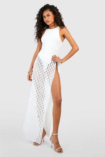 Thigh Split Crochet Maxi Skirt white