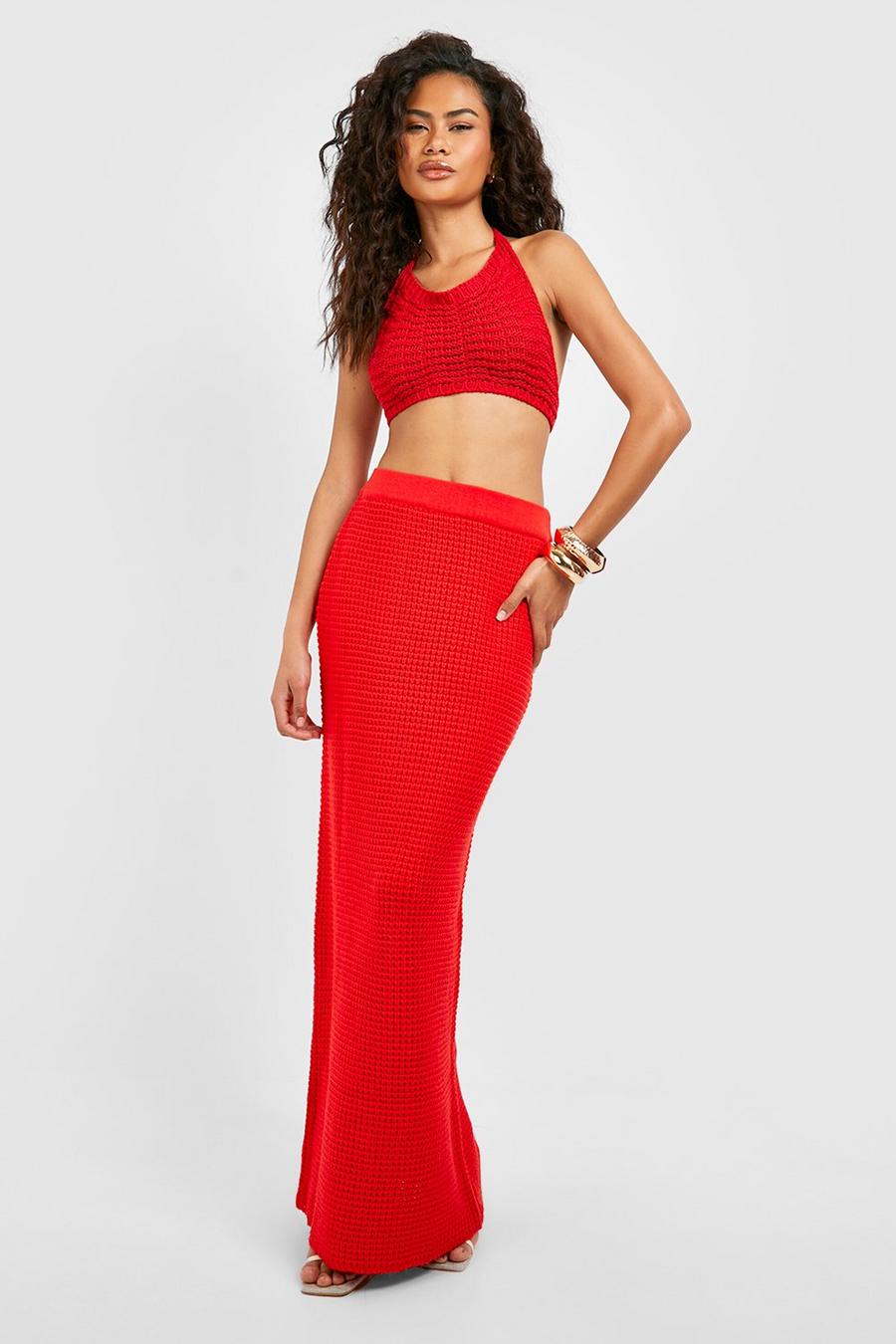 Red Crochet Maxi Skirt image number 1