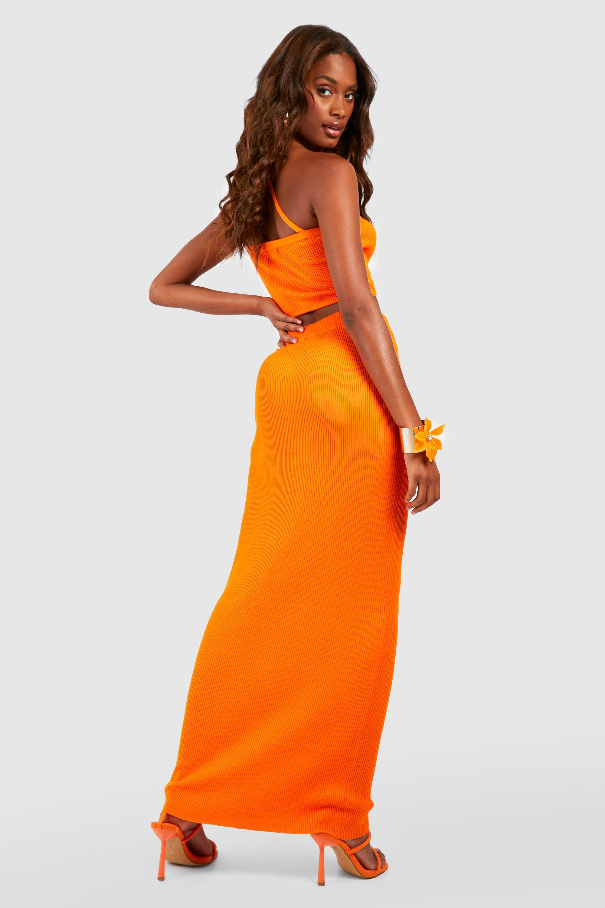 Strappy Rib Knit Crop Top And Maxi Skirt Set