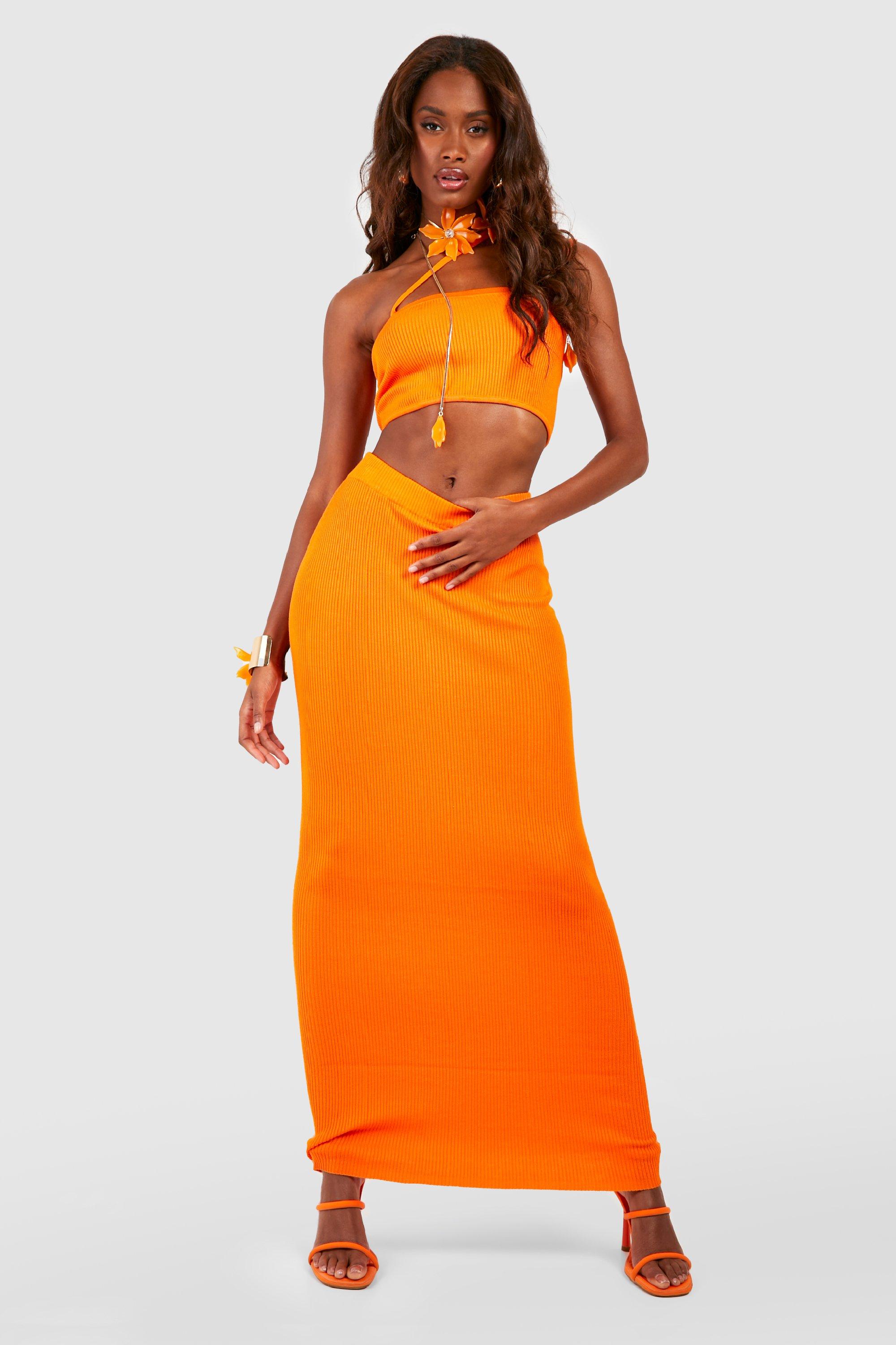 Strappy Rib Knit Crop Top And Maxi Skirt Set boohoo AU