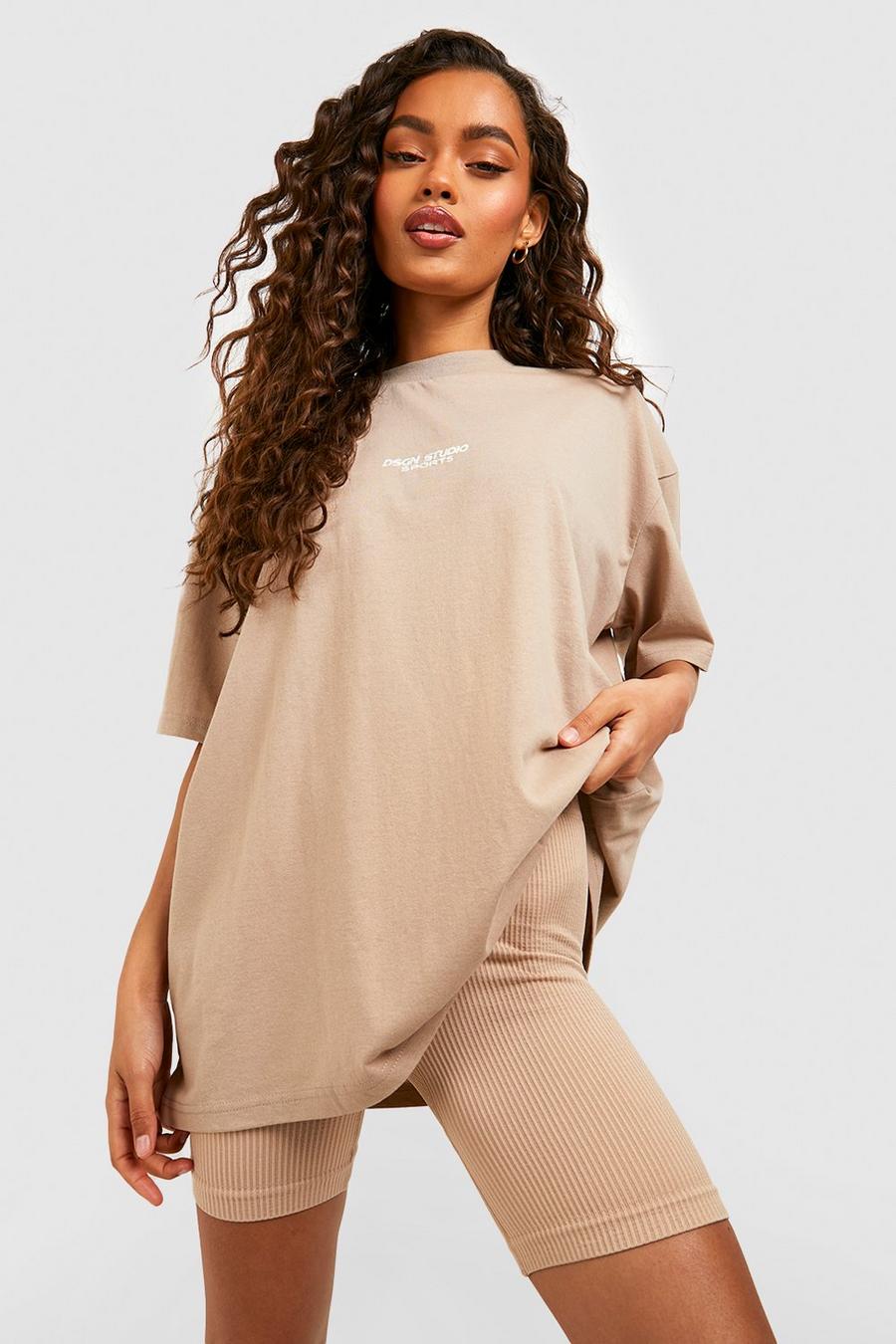 Taupe Dsgn Studio Sports Embroidered Oversized T-shirt image number 1