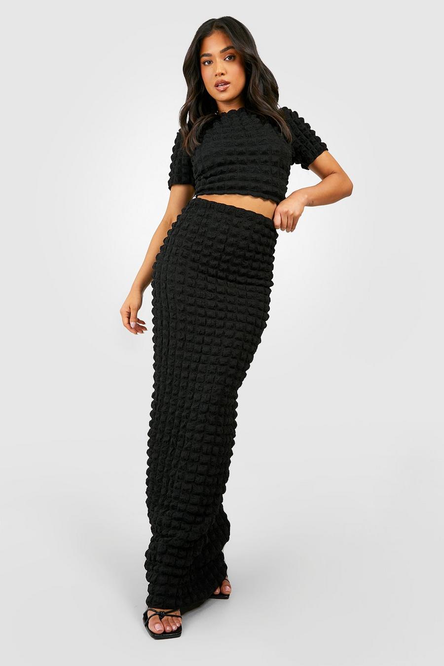 Black Petite Bubble Texture Maxi Skirt  image number 1