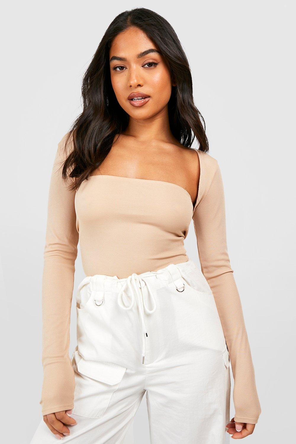 Petite White Square Neck Ribbed Long Sleeve Top