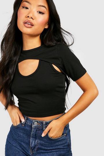 Petite Layered Halter Crop T-Shirt black