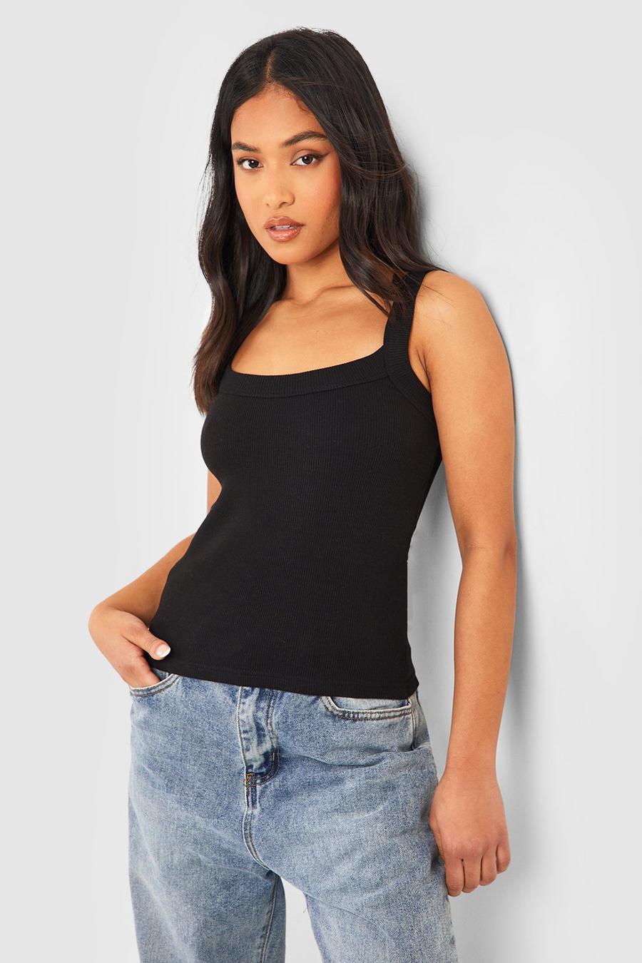 Petite Rib Thick Binding Curved Strap Tank Top image number 1