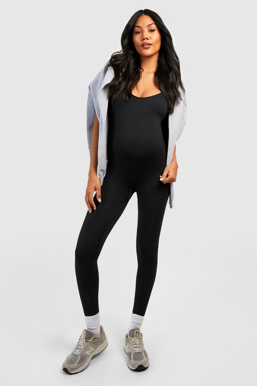 Black Maternity Seamless Unitard Jumpsuit