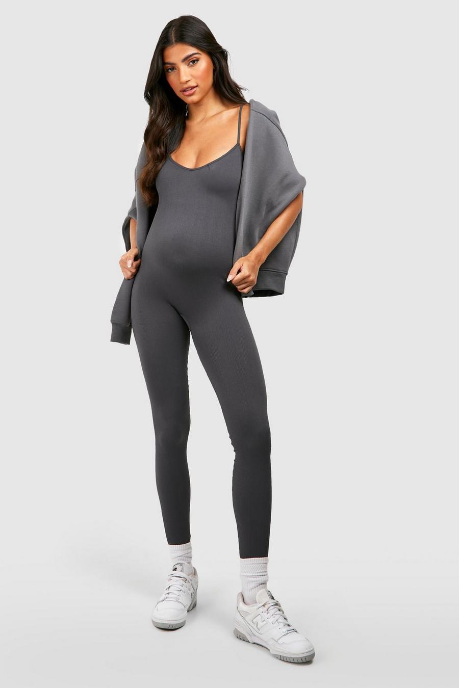 Charcoal Maternity Seamless Unitard Jumpsuit image number 1
