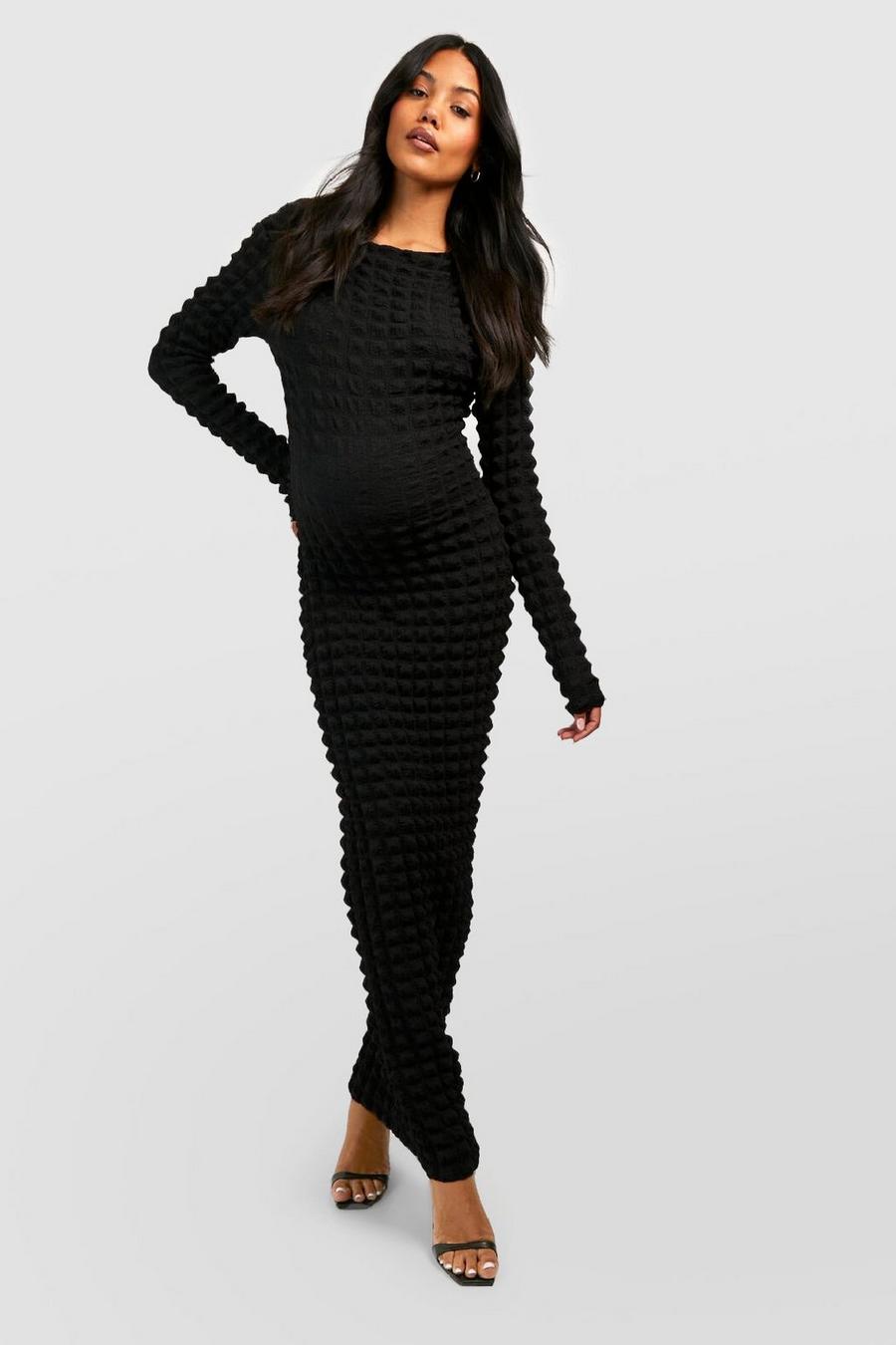 Black Maternity Bubble Jersey Knit Maxi Dress image number 1