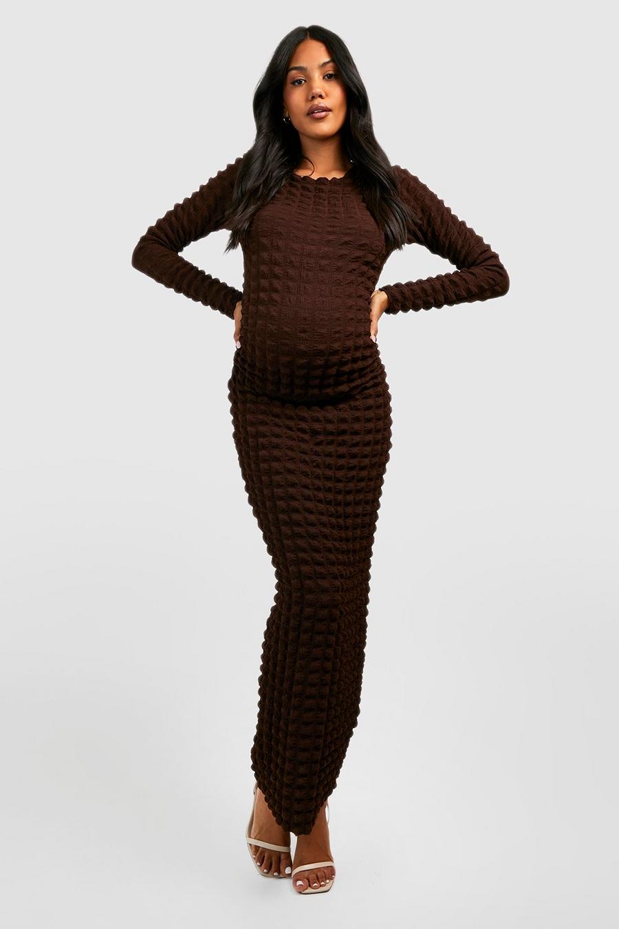 Chocolate Maternity Bubble Jersey Maxi Dress image number 1