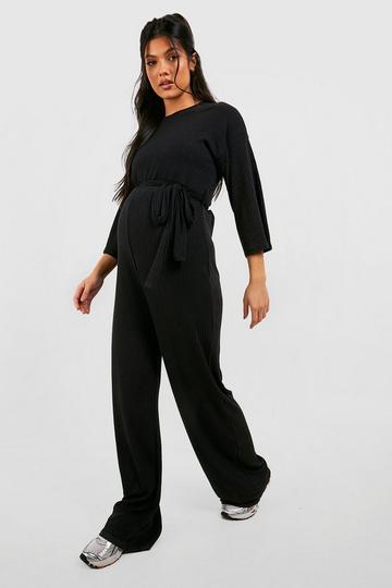 Maternity Soft Rib Belted Jumpsuit black