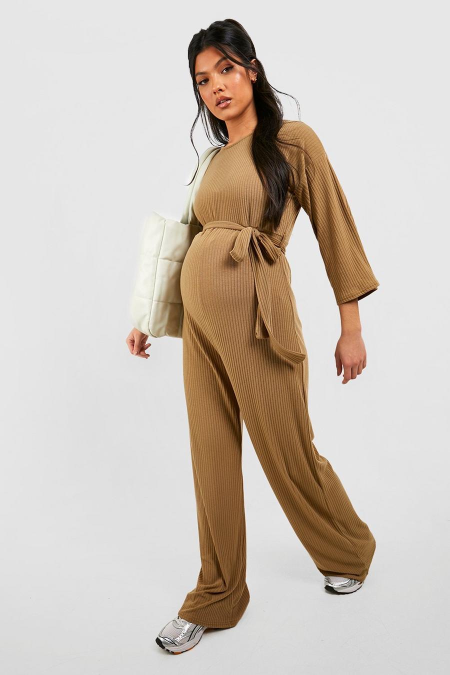 Moss Maternity Soft Rib Belted Jumpsuit image number 1