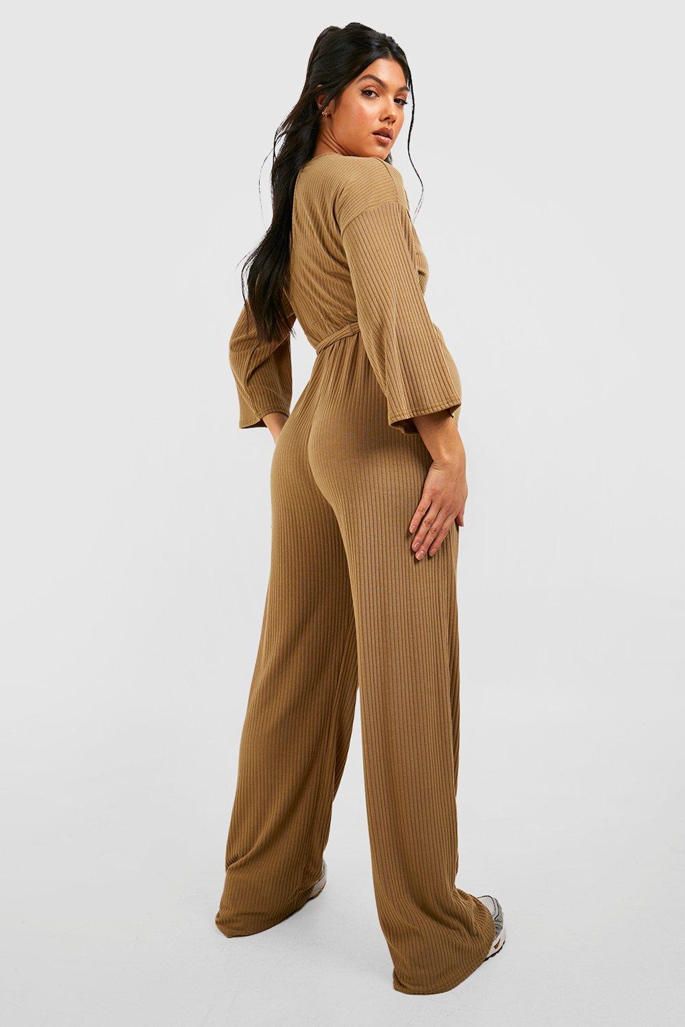 Maternity Soft Rib Belted Jumpsuit