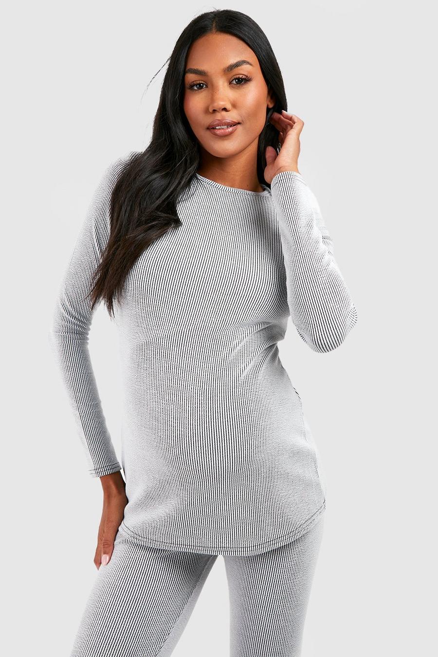 Black Maternity Two Tone Rib Scoop Neck Top image number 1