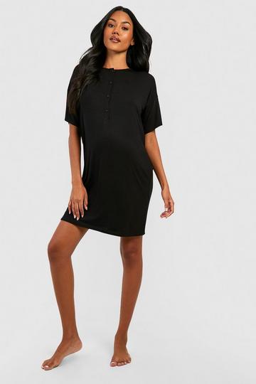 Maternity Button Front Slouchy Nightgown black