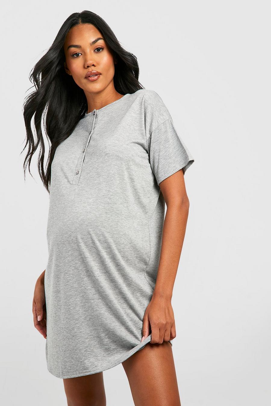 Grey marl Maternity Button Front Slouchy Nightgown image number 1