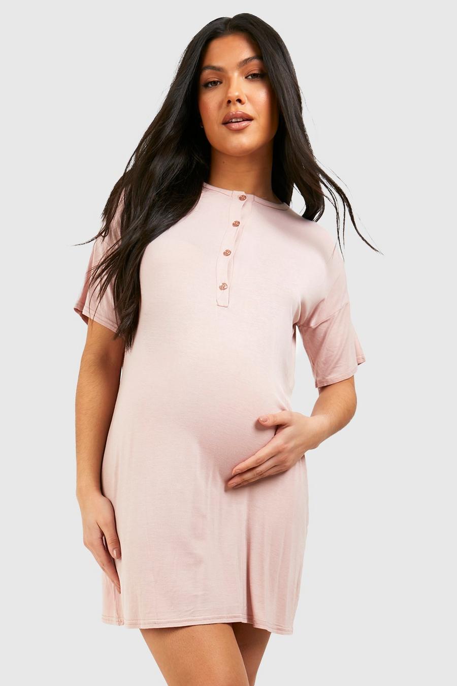 Rose pink Maternity Button Front Slouchy Nightgown