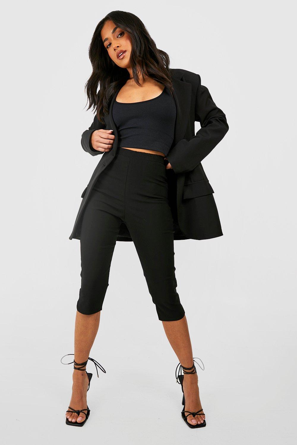 Black Stretch Cropped Capri Trousers