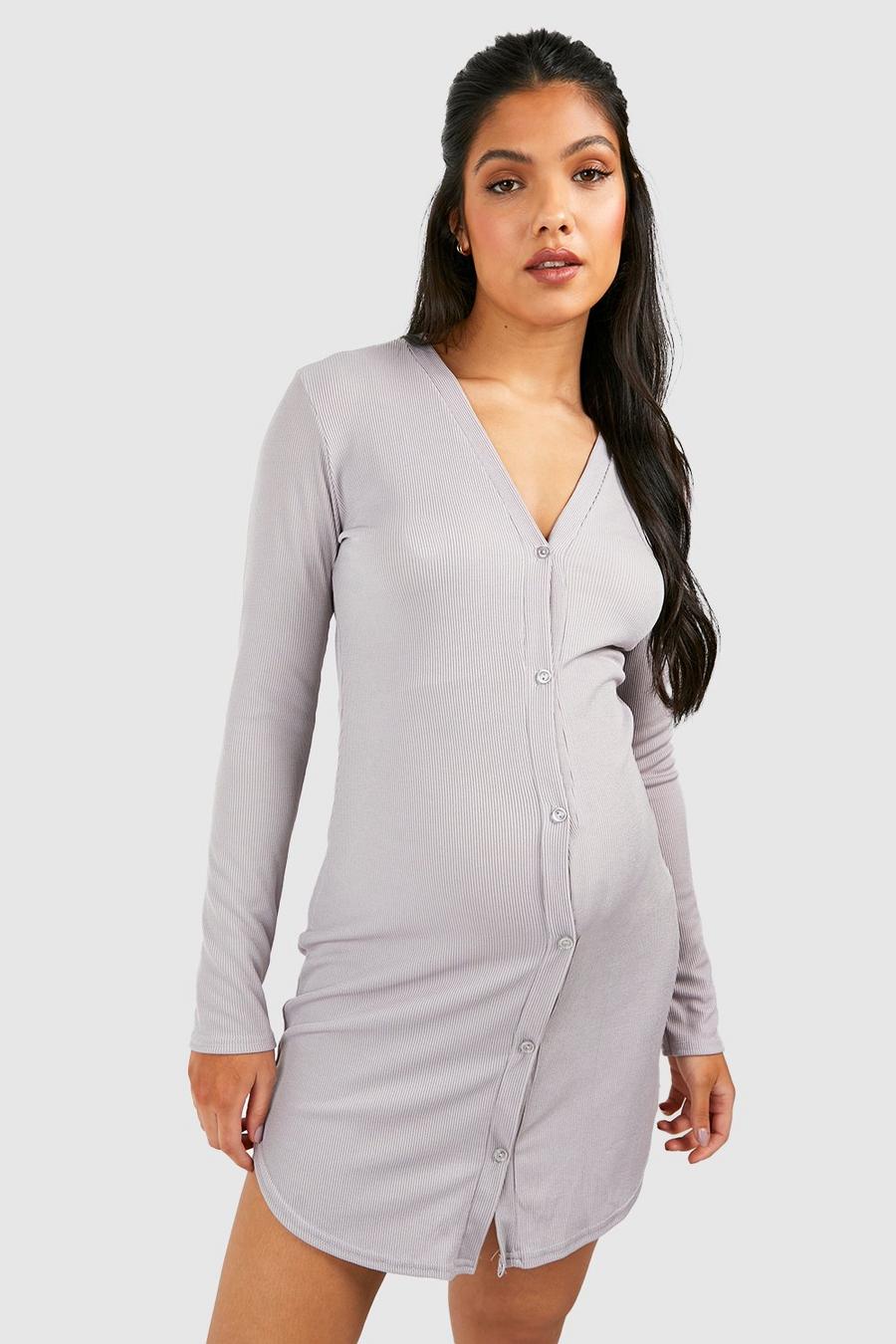 Grey grigio Maternity V Neck Rib Button Down Nightie
