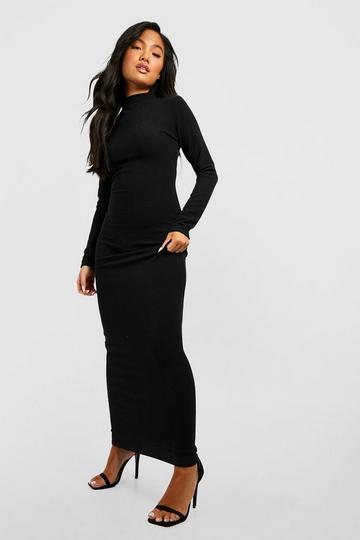 Petite Ripple Rib High Neck Maxi Dress black