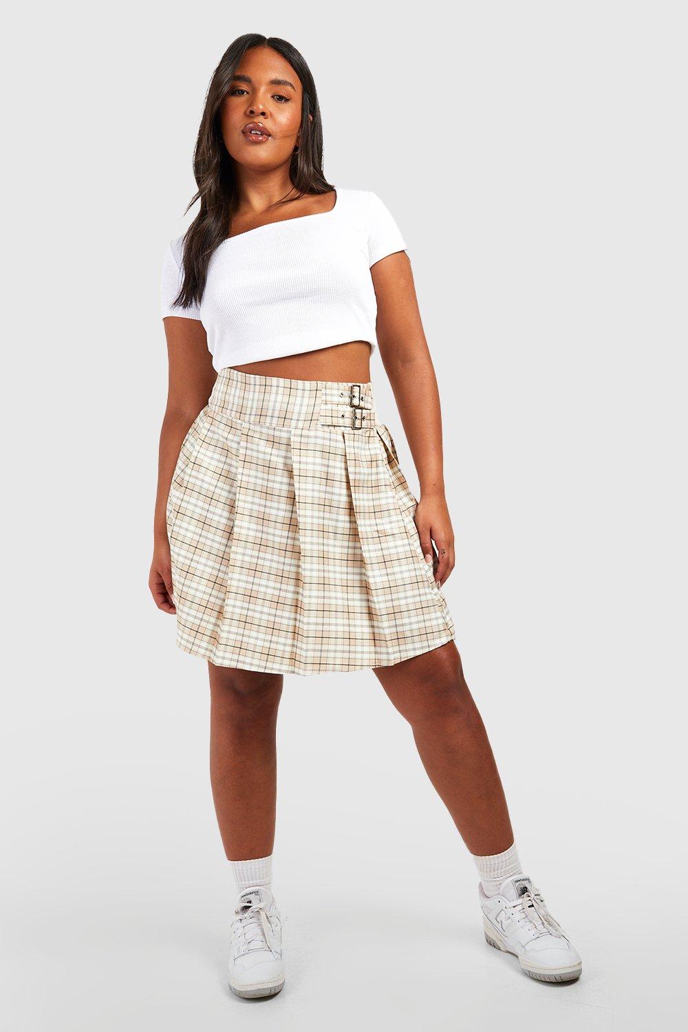 Plus Woven Checked Buckle Detail Tennis Skirt boohoo NZ