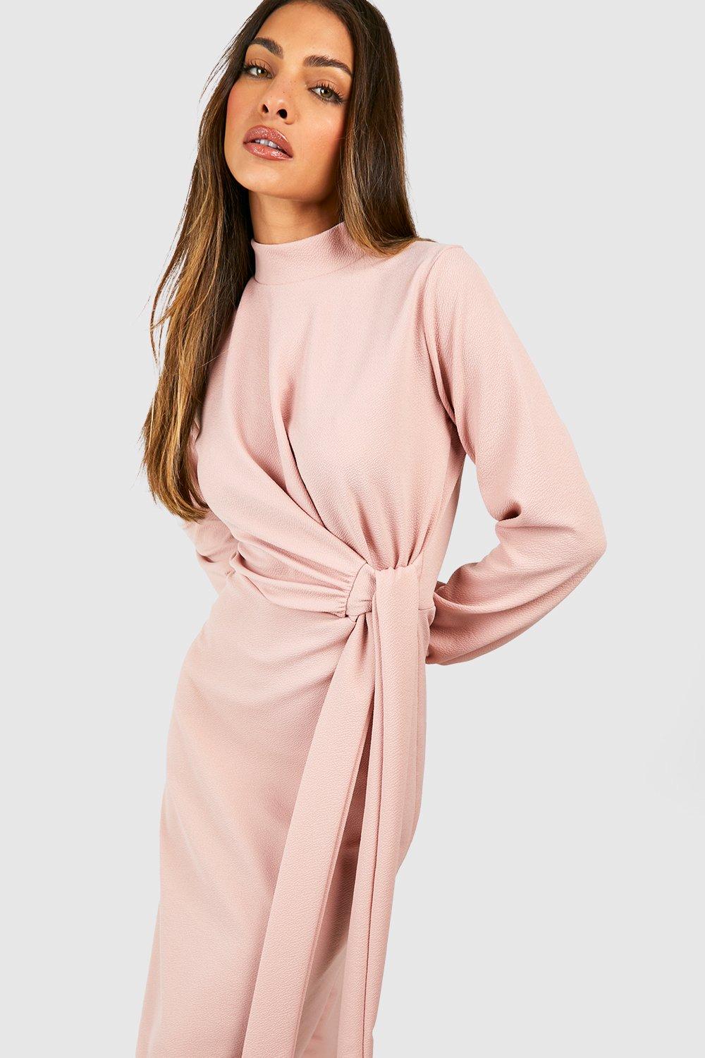 Puff Sleeve Tie Waist Midi Dress