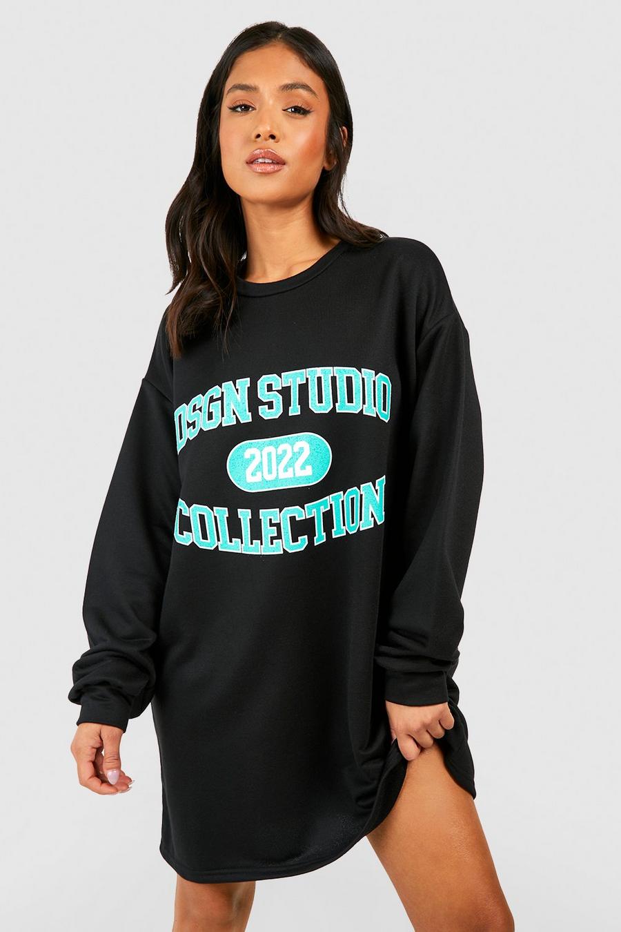 Petite Oversize Sweatshirt-Kleid mit Dsgn Studio Slogan, Black noir image number 1