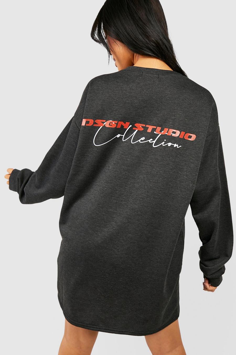 Print Oversize Sweatshirt-Kleid mit Dsgn Studio Print, Charcoal image number 1