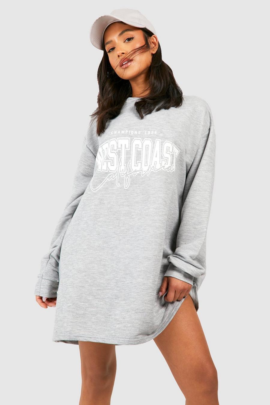 Petite Oversize Sweatshirt-Kleid mit West Coast Slogan, Grey marl image number 1