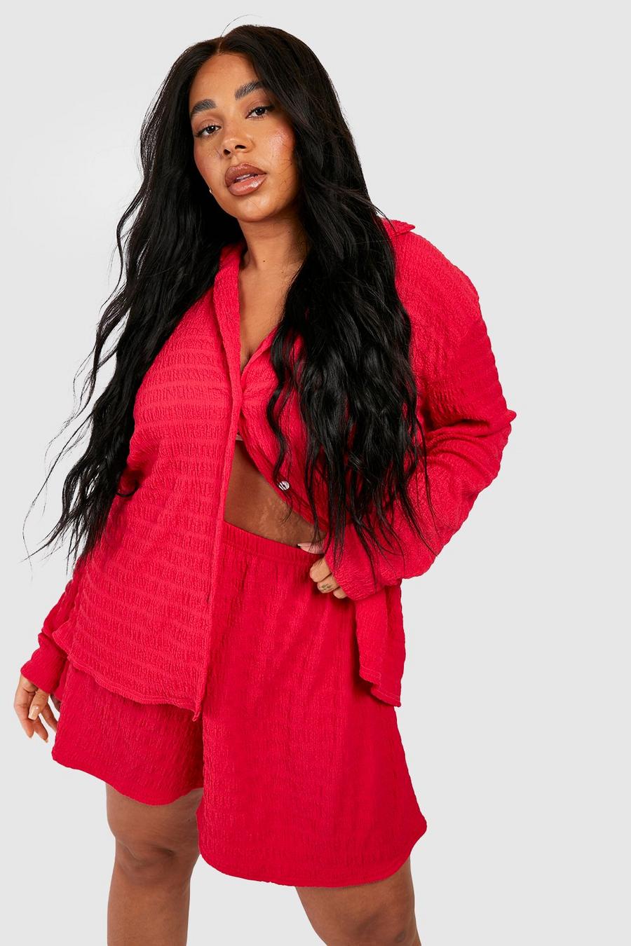 Camicia Plus Size oversize con trama in rilievo, Hot pink image number 1