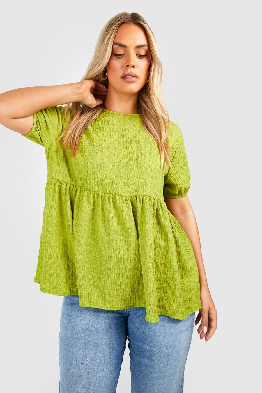 Lime Plus Textured Short Sleeve Smock Top image number 1