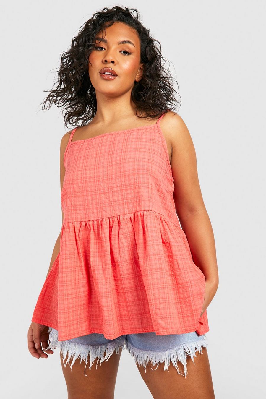 Coral Plus Gingham Square Neck Cami Top image number 1