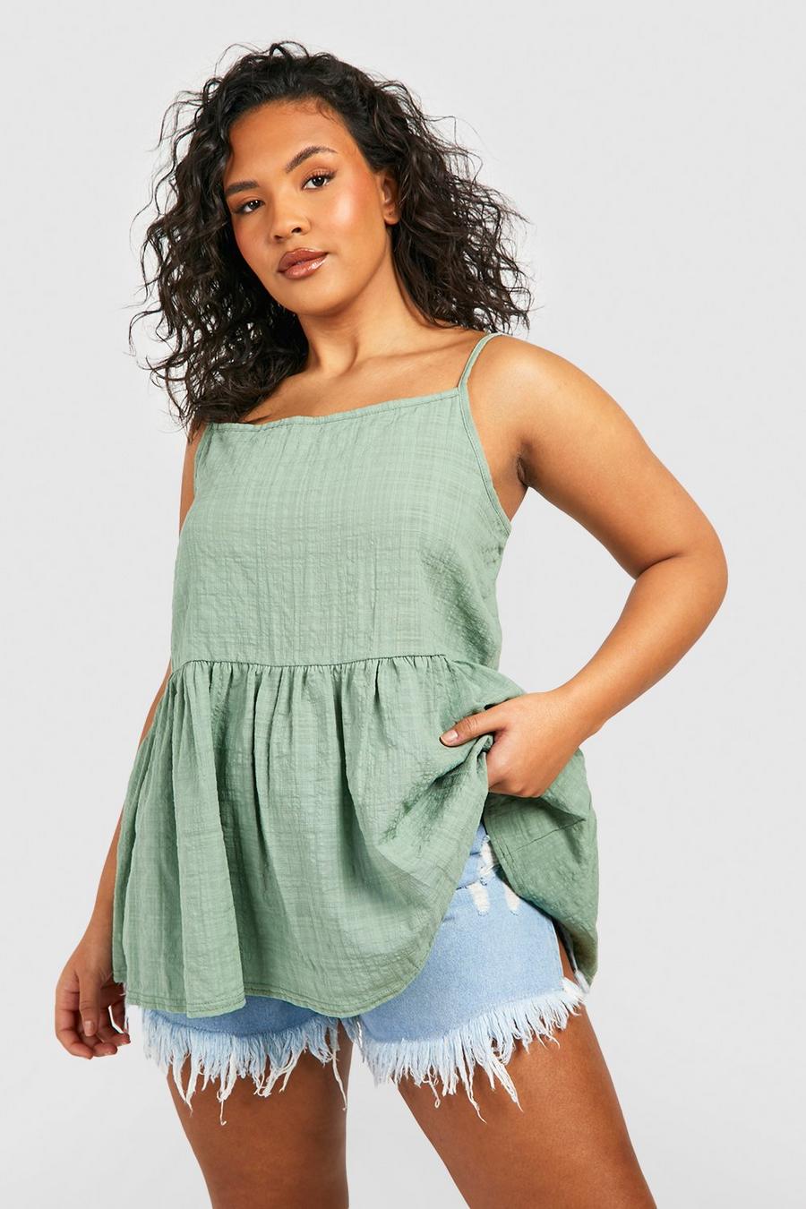Sage green Plus Gingham Square Neck Camisole image number 1