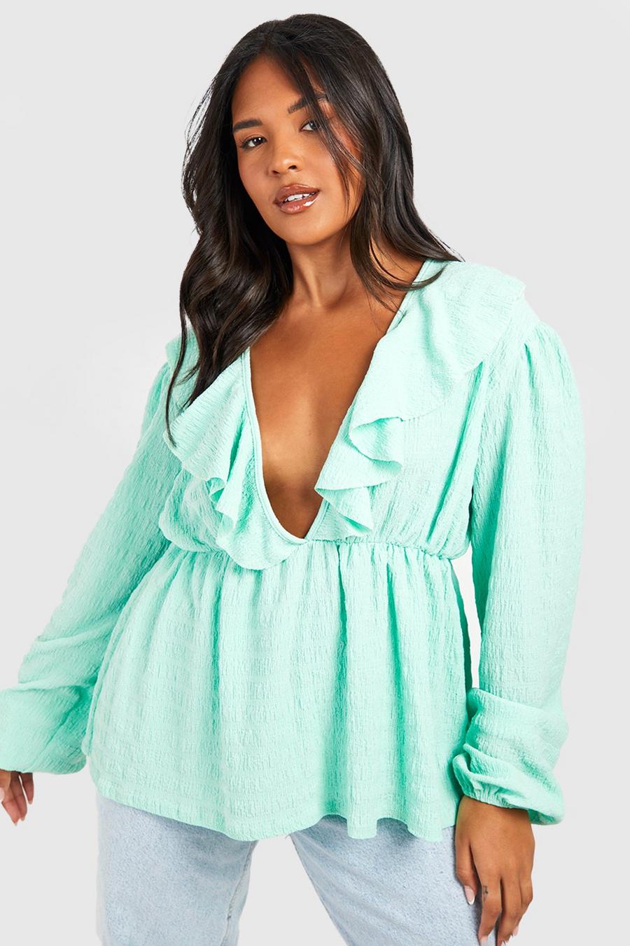 Mint Plus Textured Ruffle Front Peplum Top image number 1