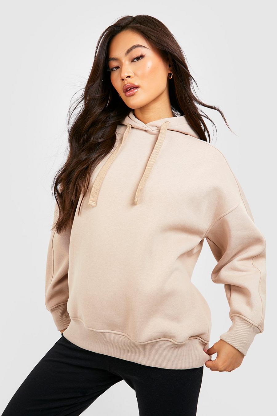 Taupe Thick Drawstring Seam Detail Oversized Hoodie image number 1