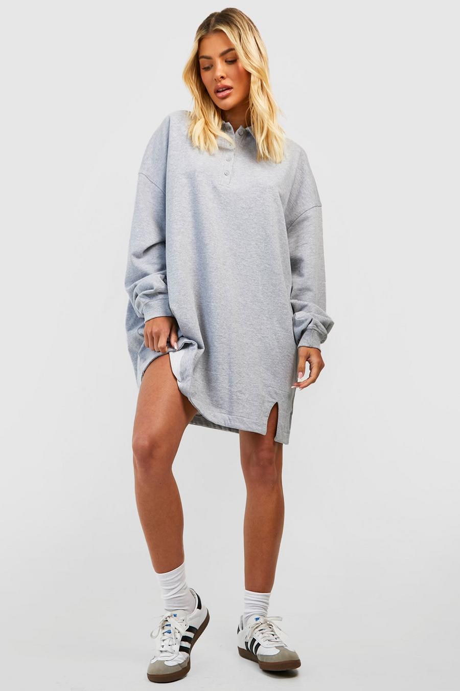 Grey marl Super Oversized Collar Button Down Sweat Dress image number 1