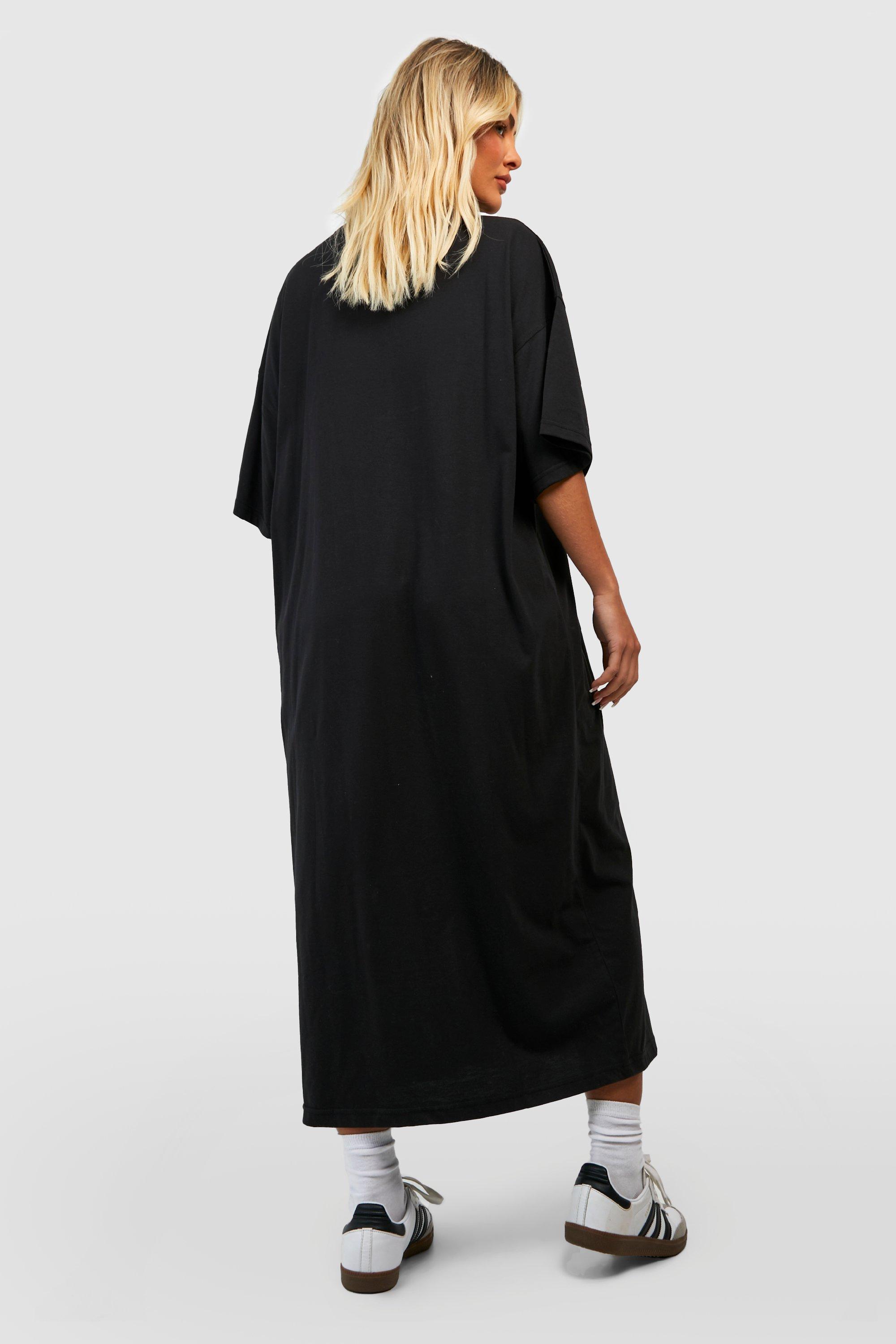 Plus Black Oversized Midi T Shirt Dress