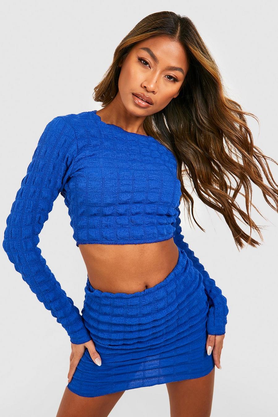 Cobalt blue Bubble Jersey Backless Crop & Mini Skirt