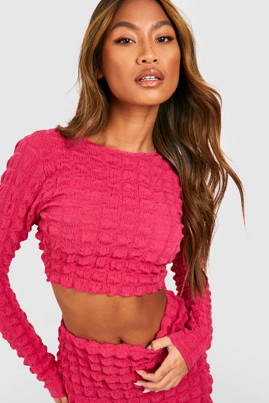 Minifalda y top crop de tela jersey con espalda descubierta y pompones, Hot pink image number 1