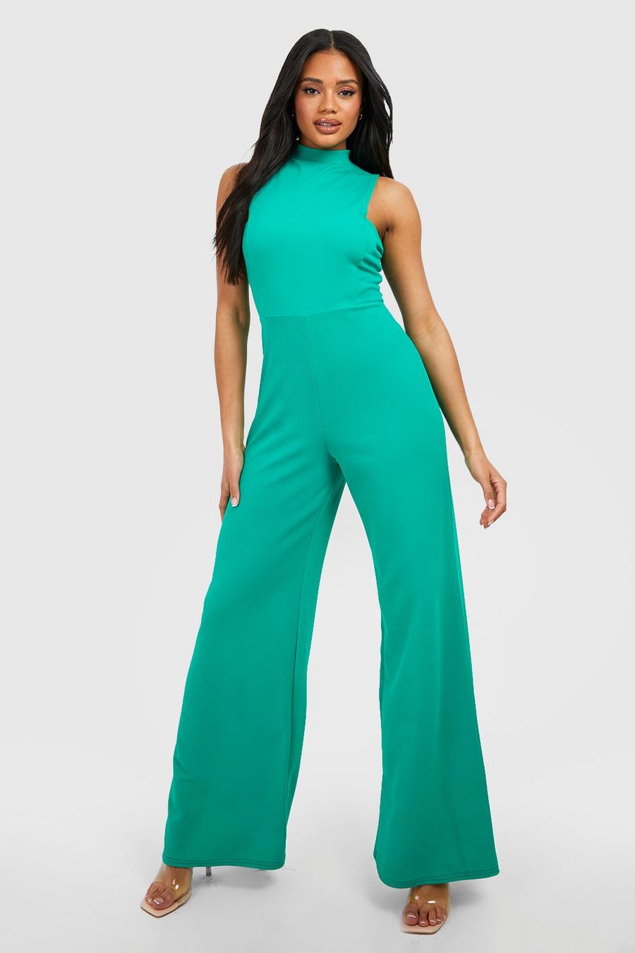 Emerald High Neck Relaxed Fit Tailored Crepe Jumpsuit image number 1