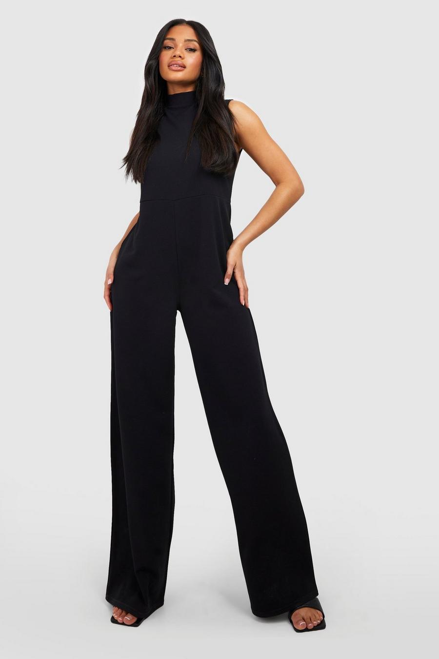 Black Relaxed Fit Tailored Crepe Jumpsuit
