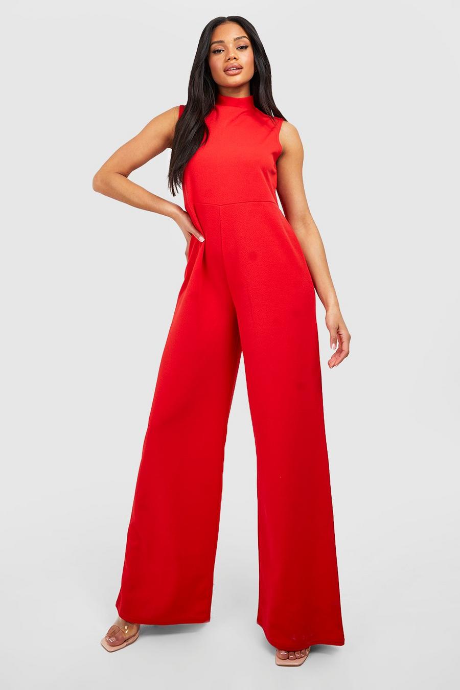 Red Relaxed Fit Tailored Crepe Jumpsuit image number 1