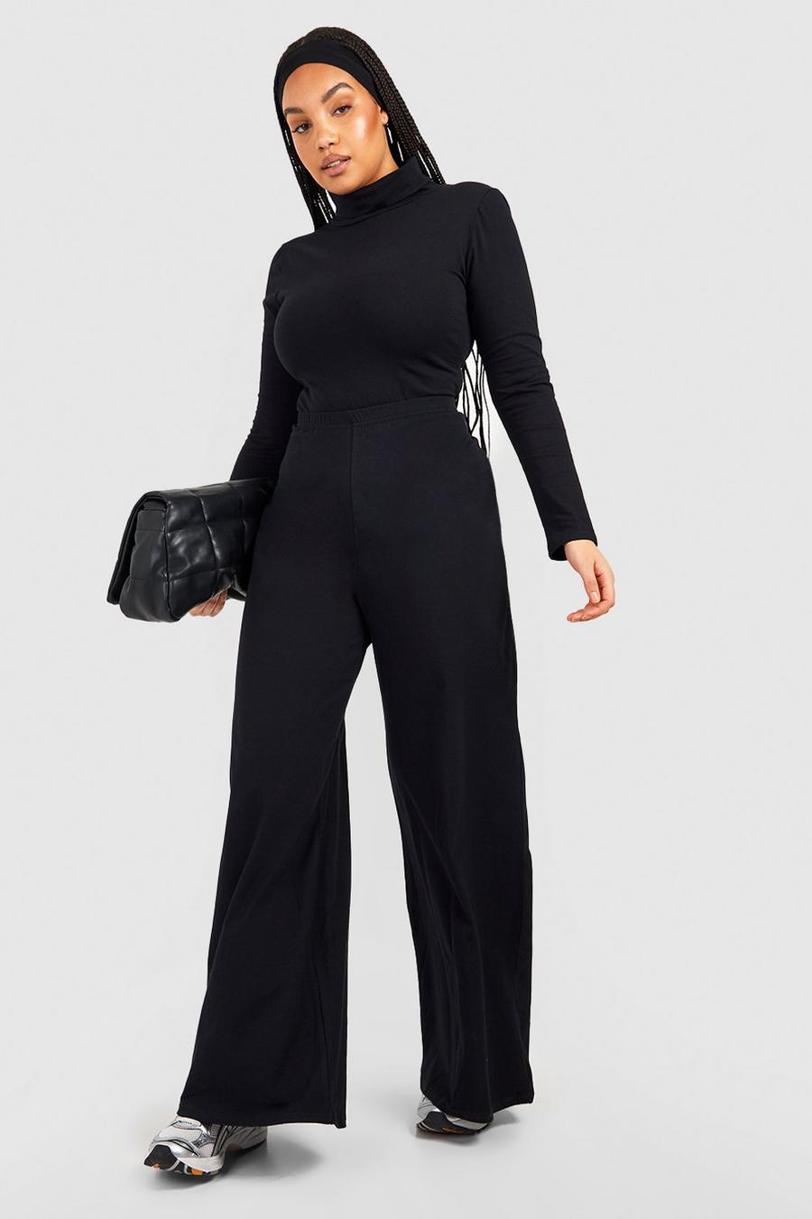 Black Plus Mix And Match Cotton Wide Leg Trousers  image number 1