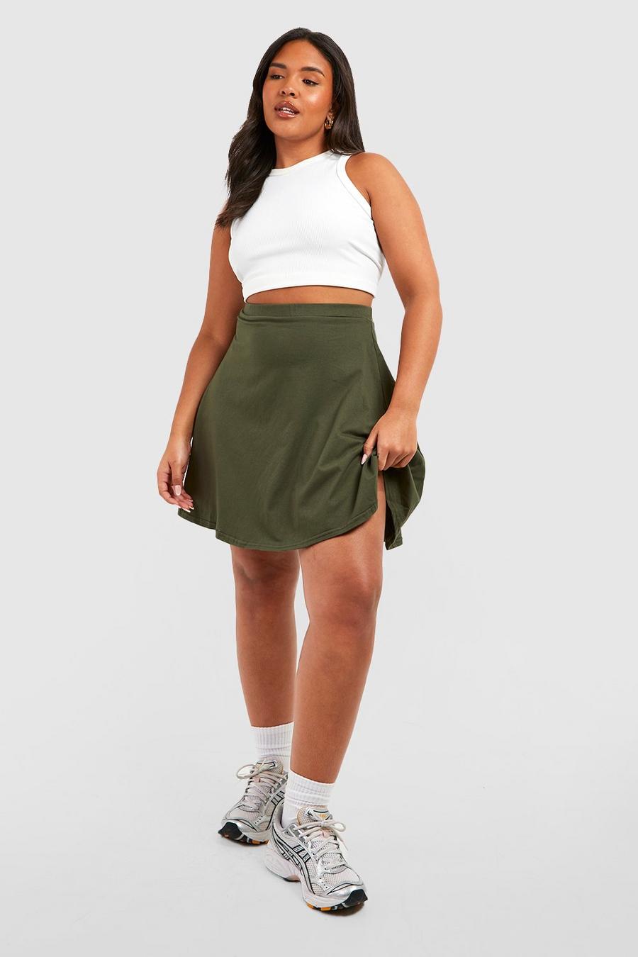 Khaki Plus Mix And Match Cotton Mini Skater Skirt image number 1