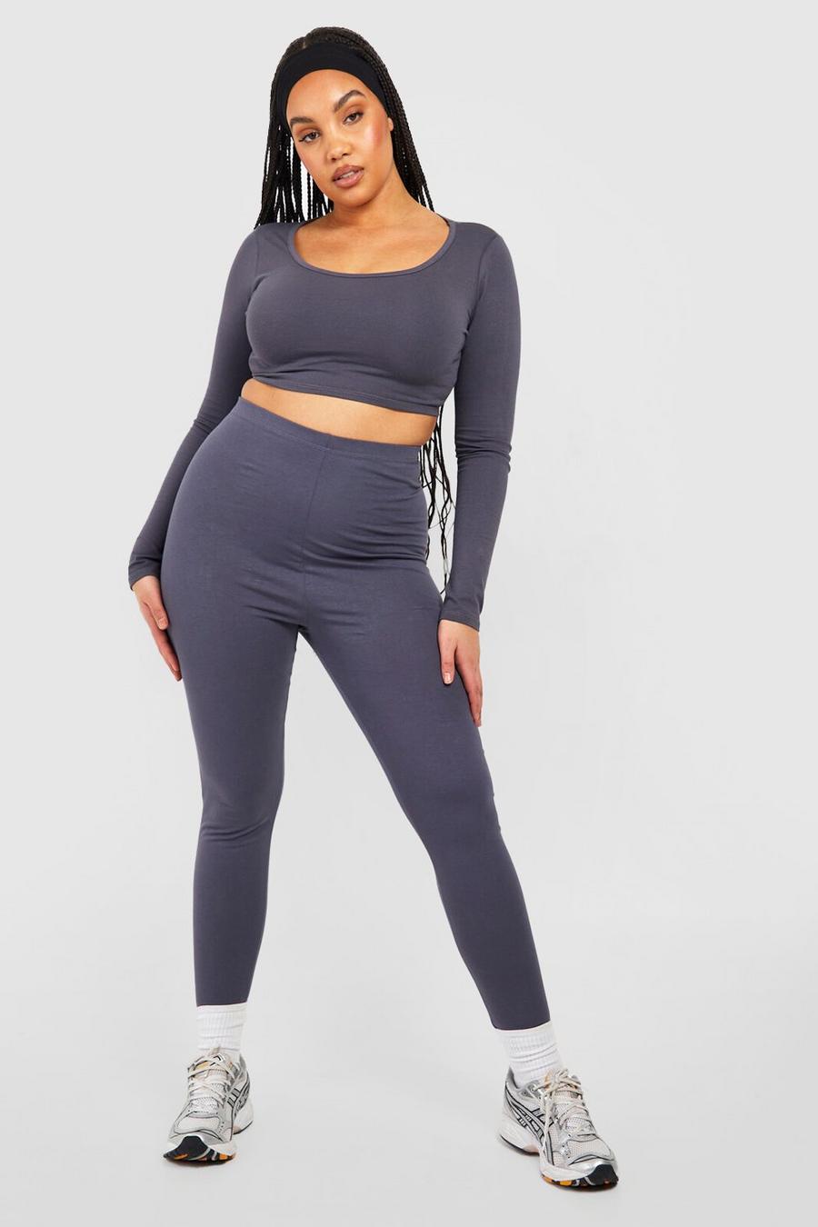 Steel grey Plus Mix And Match Cotton High Waisted Legging
